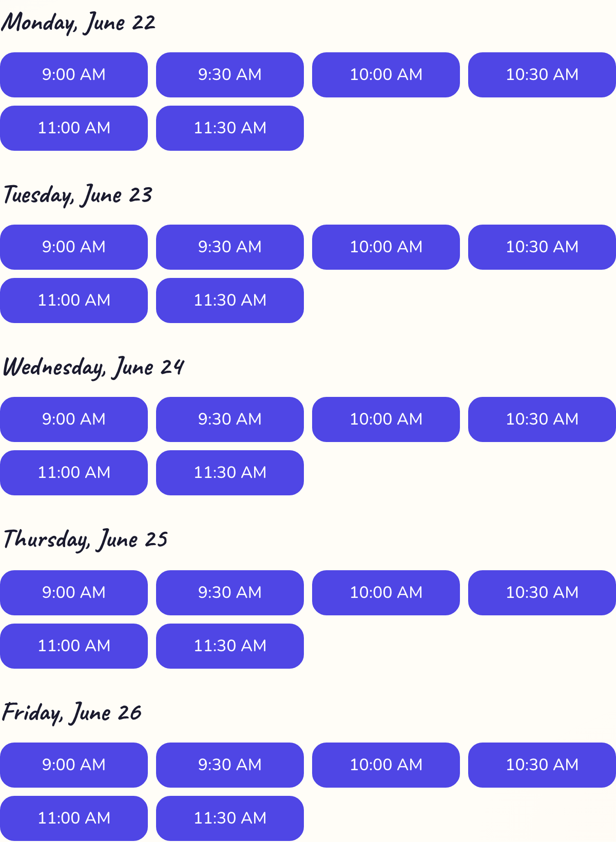 1:1 booking — find a time