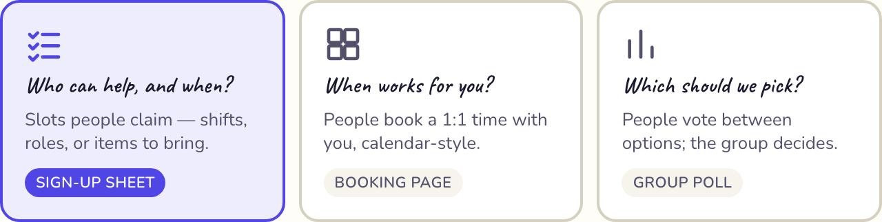 Sign-up sheets — collect help